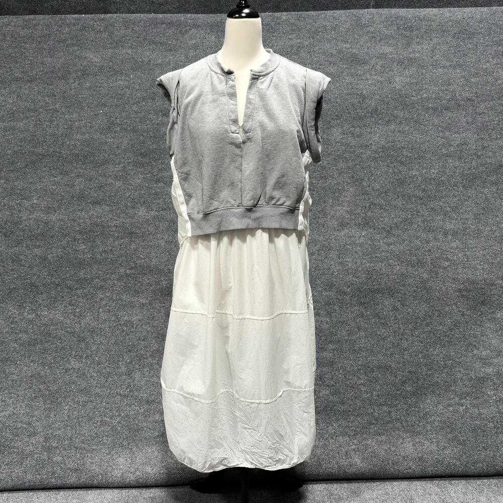3.1 Phillip Lim Dress Womens Large Gray White Mixed Media Sweatshirt Midi Cotton